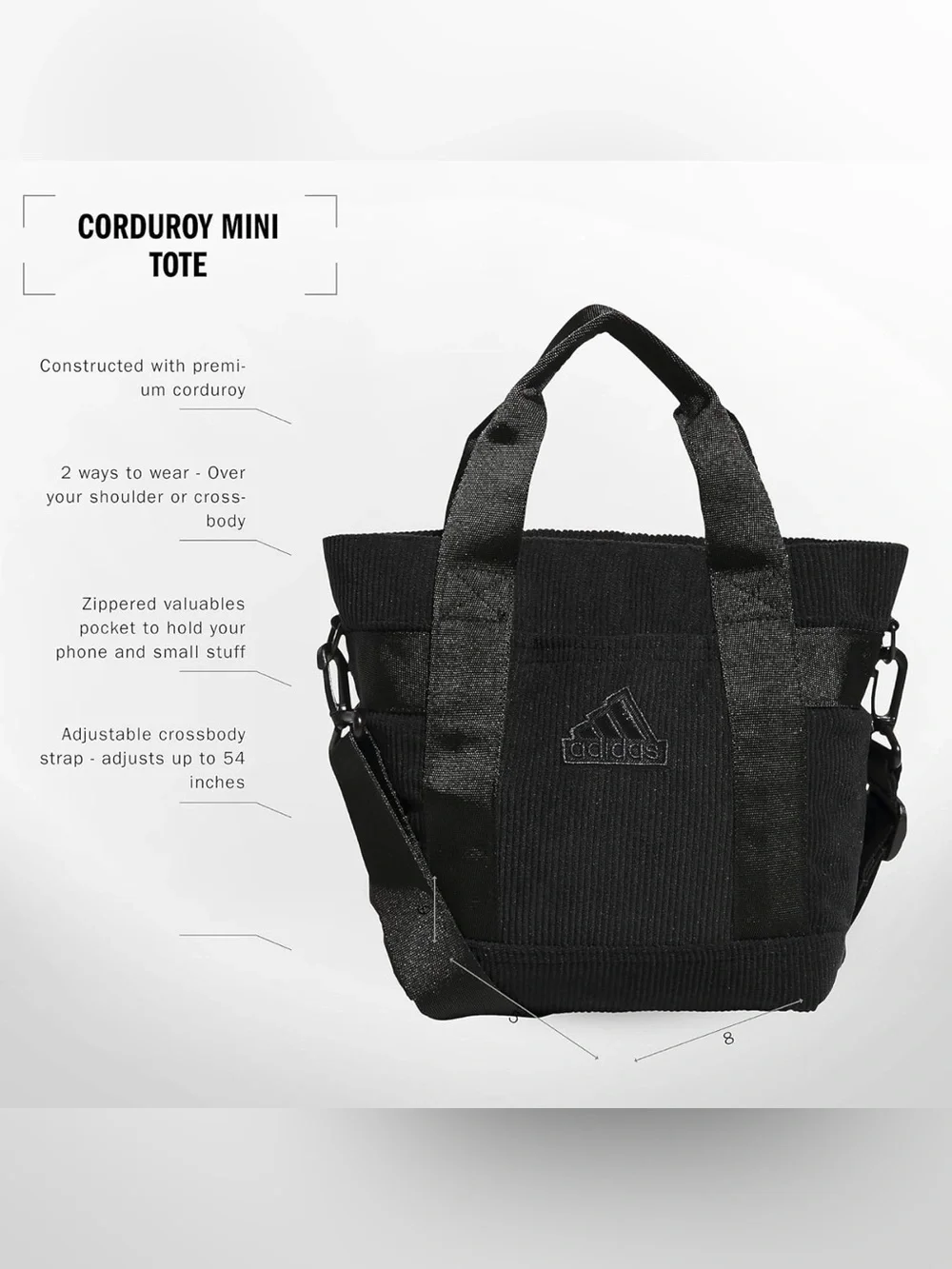 Adidas Unisex Corduroy Adjustable-Strap Mini Tote Bag‎